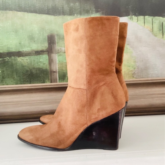 Vintage Enzo Angiolini Wedge Heel Brown Leather Suede Made In Brazil Boots 9.5 M - Picture 9 of 12